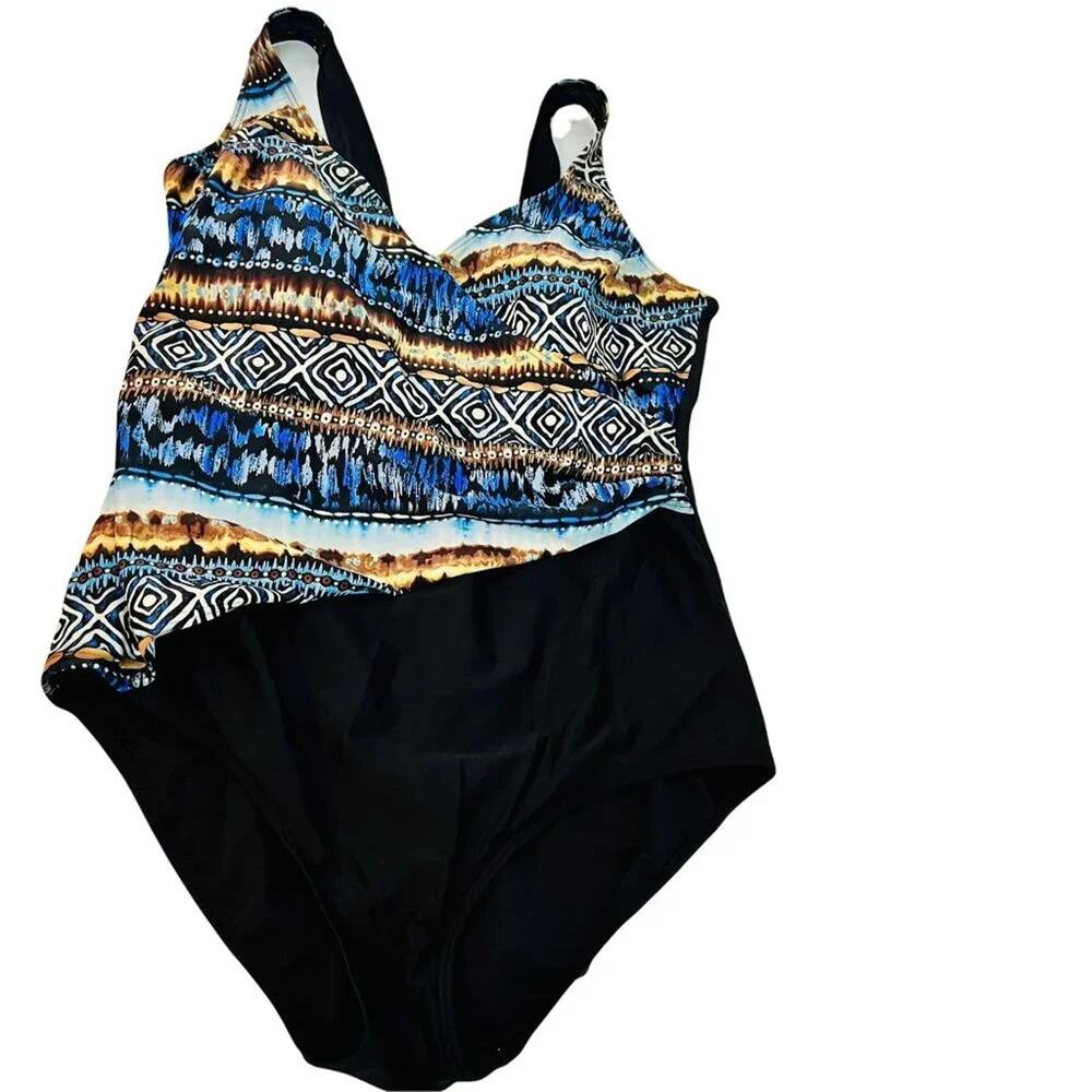 Christina One Piece Swimsuit Size 20W Side Tie Faux Wrap Flattering Built in Bra